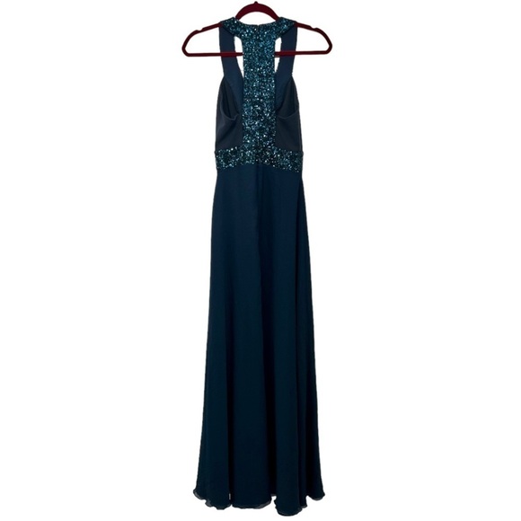Dress The Population Delani Blue Sequin Trim Gown Maxi Cocktail Dress Women XS - Picture 9 of 13